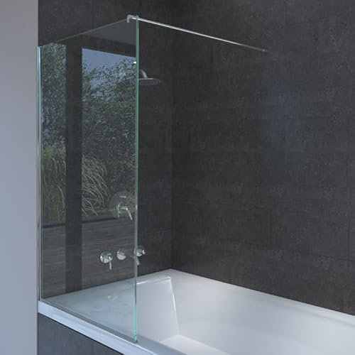 Duschwand für badewanne badewannenaufsatz aus Klarglas ESG 8mm, mit Easy-Fix-System, polierten Kanten, Stabilisierungsstange und individuellen Anpassungen – Verschiedene Größen