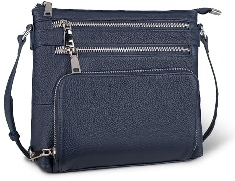 befen Umhängetasche aus echtem Leder für Damen, leicht, mittelgroß, Anti-Diebstahl-Schultertasche mit integrierter RFID-Geldbörse