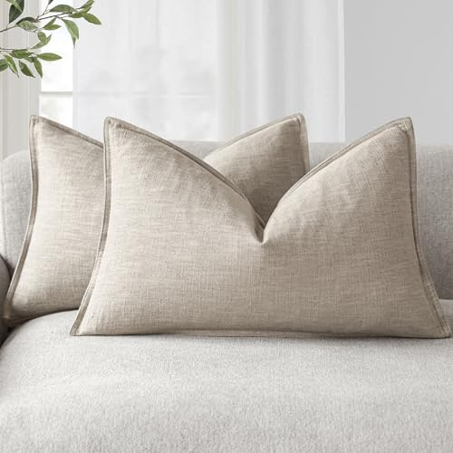 Foindtower 2er Set Kissenbezüge Dekorative Neutral Leinen Kissenbezug Farmhouse AWeiches Akzentkissenbezug Nackenkissen Kopfkissen Couchkissen Dekokissen Wohnzimmer 30x50 cm Natur Leinen