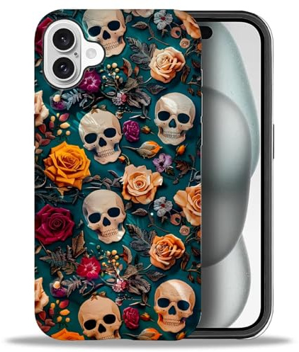artslion Cute Handyhülle für iPhone 16 hülle 6,1 Zoll, Skeleton Muster Stoßfest Kratzfest Schutzhülle für iPhone 16