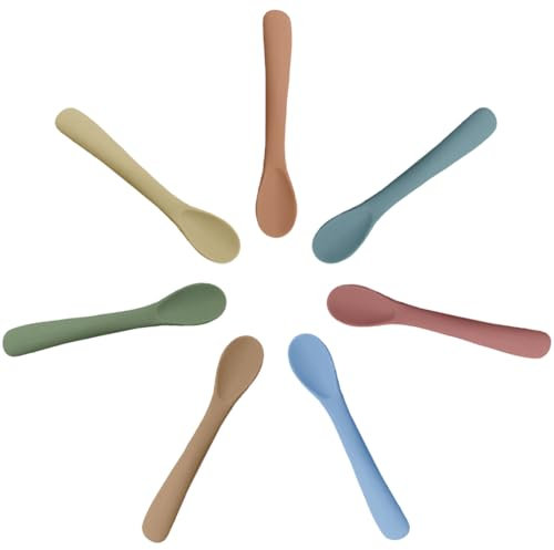 JEYORZY 7Pc Silicone Bébé, Cuillere Bébé, Cuillere Bebe Apprentissage, Cuillère Bébé d'Entraînement, Ustensiles d'Alimentation, Fournitures De Sevrage, Cuillères d'Entraînement, pour Auto-Alimentation