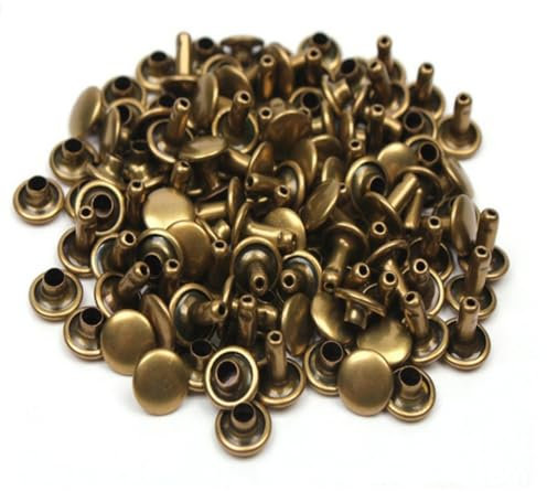 Wambere 100 Sets Leder Nieten Hohlnieten Doppelkappe Ledernieten Flachnieten Runde Doppelseitige Nieten für DIY Handwerk Zubehör Geldbeutel Gürtel Taschen Reperatur Dekoration Kleidung,Bronze,6x6mm