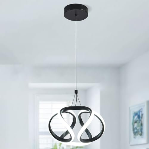 Qcyuui Lámpara Colgante LED 35W - Cable de suspensión regulable, Blanco frío 6000K, Diseño moderno negro - Ideal para cocina, salón, dormitorio y comedor