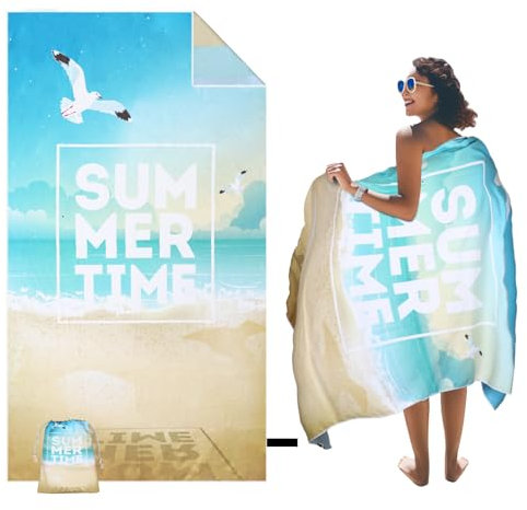 SKYREH Strandtuch Sandfrei Groß 180x100 cm, Schnelltrocknend Doppelseitig Strandtücher Leicht Weiches Mikrofaser Badetuch Stranddecke für Strand, Reise, Schwimmen, Sauna, Yoga, Blaues Meer