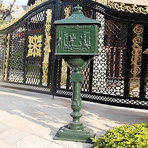 ERSINIAN Upright Cast Iron Mailbox Postbox Mail Box Wall Mount Metal Post Letters Box Rustic Country Cast Iron Mail Box (Color : Gray)