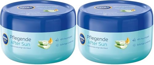 NIVEA SUN After Sun Nährender Balsam, kühlende Lotion nach dem Sonnenbad, beruhigender Balsam mit Bio-Aloe Vera und Hyaluron für 48h Feuchtigkeit (300 ml) (Packung mit 2)