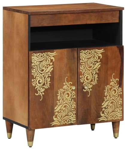 vidaXL Sideboard mit Regal Braun 60 x 33 x 75 cm Massivholz Mango, Wohnzimmeraufbewahrung, moderner Sideboard, rechteckiges Design, Elegante Vitrine, funktionale Deko