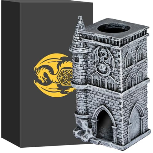 LKKCHER DESIGN D&D Castle Dice Tower, 3D Resin Rolling Trays, Fantasy Tabletop Game Accessories, Dragon Dice Tower Portable, Perfect for DND RPG, Gifts for Player (Dice Not Included)
