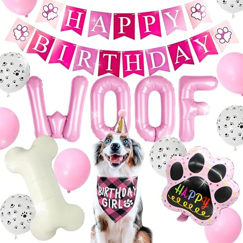 Hund Geburtstag Partyzubehör Hund Welpe Geburtstag Banner Ballon Dekoration | Hund Geburtstag Partyzubehör Hund Welpe Geburtstag Banner Ballons Hut mit Nummer Bandana Woof Ballons für Haustiere