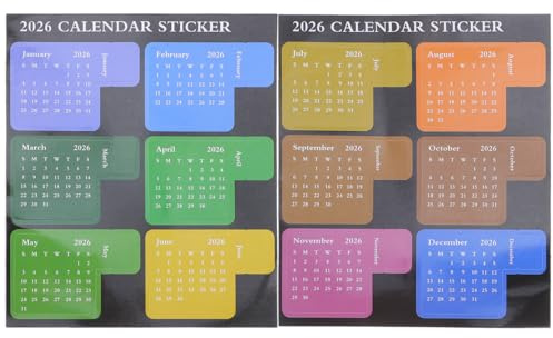 NUOBESTY 2026 Calendar Stickers Monthly Planner Tabs Page Marker Stickers for Journals and Notebooks 12 Months Color Coded Adhesive Tabs Bookmarks for Yearly Schedule Organization