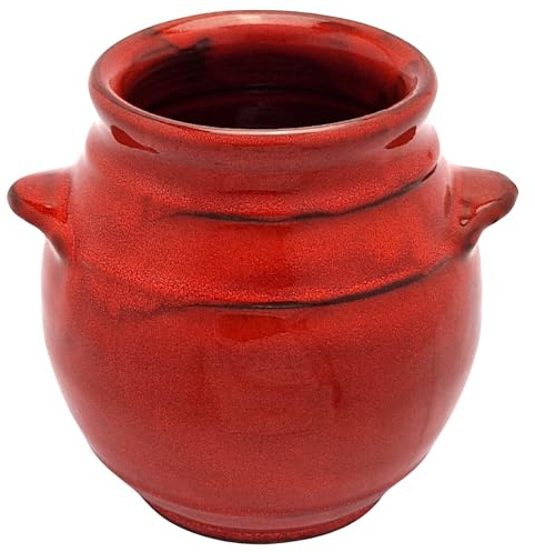 Cleminson Hand-Dipped Ceramic Utensil Jar | Artisan Kitchen Utensil Holder | Made in Spain | Stylish Cutlery Pot Organiser | Rustic Farmhouse Crock for Spoons, Spatulas, Whisks (Red Pastel)