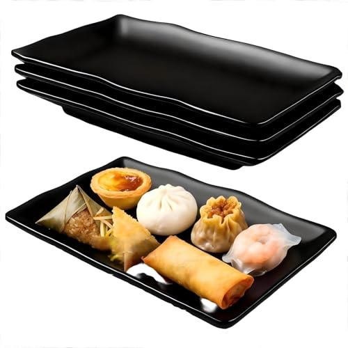 Bcuuozeeing Set di 4 piatti da portata rettangolari - 20,7 x 12,8 x 2,7 cm piatto da portata in melamina, piatti da portata in melamina da 20 cm, riutilizzabili, per dessert, antipasti, piatti da