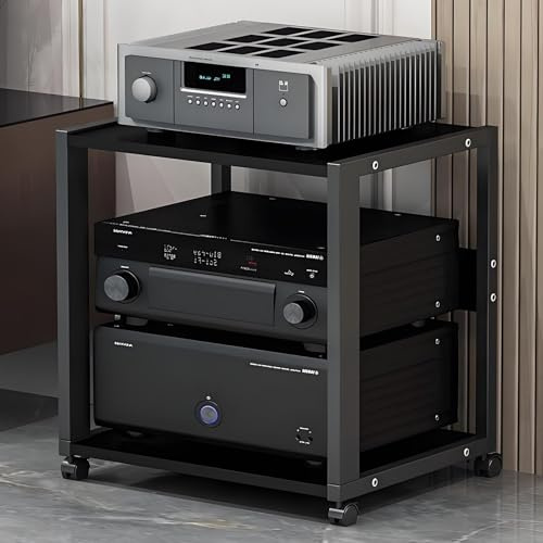 Valdoza Audio Video Regal HiFi Rack High End, Stereo-Geräteschrank Mit Rollen, HiFi-Audioschrank 2/3 Lagige Einstellbare Funktion, Stereokomponenten Für Wohnzimmer/Haus/Büro(2-Layer)