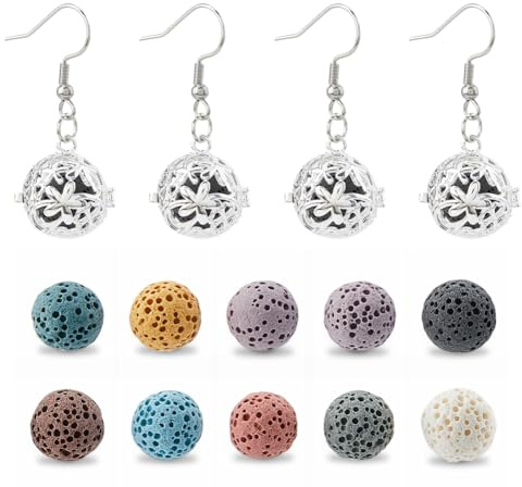 SUPERFINDINGS 2 Paare Ätherisches Öl Diffusor Hängeohrringe 304 Edelstahl Ohrringe Mit 10 Stück Natürlichen Lavasteinen 36 mm Aromatherapie Ohrschmuck