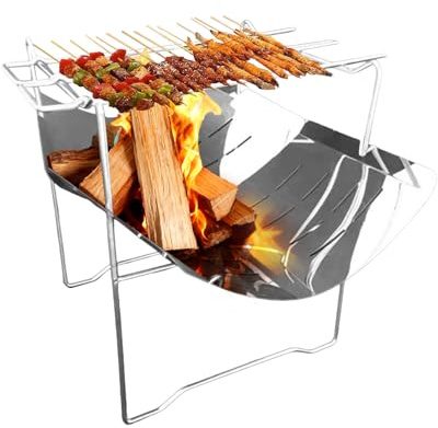 Folding Grill – Avilia Portable Folding Charcoal Barbecue in Steel | Stand for Stove and Bonfire (39 x 25 x 26.5 cm) for Picnic, Hiking, Beach, Road Trips, Home, G