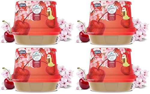 Glade Fragranced Bathroom Gel, Air Freshener and Discreet Odour Eliminator, Frosted Floral Cherries, 180g (Pack of 4)