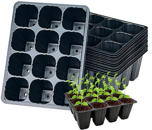 DYVXCIP Anzuchtschale,15 Stück 180 Zellen Anzuchtset,Wiederverwendbar,Mini Propagator,Mini Gewächshaus Anzucht, Schwarze Kunststoff-Setzlings-Tabletts mit Drainagelöchern,Für Setzlingpflanzen