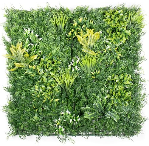 Kunstpflanzen Wand VERDE B 100x100 cm – künstliche Pflanzenwand / künstliche Hecke, UV-beständig, 100% recyclebar, zuschneidbares Heckenpanel, Indoor & Outdoor, schalldämmend Sichtschutz