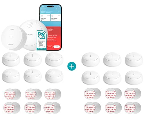 Heiman Smart Rauchmelder 12er Set mit Gateway, 10 Jahre Batterie, Q-Label & EN 14604, Funkrauchmelder vernetzbar mit Magnethalterung, Smart Home Rauchwärmelder für großes Haus, Weiß