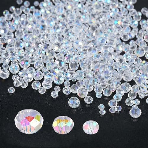 2000 Piezas Cuentas de Cristal para Bricolaje 8mm/6mm/4mm, Cuentas de Cristal A la Moda Brillante Elegante y Resistente para Decoraciones Hogar Facetado Hacer Pulseras Collares