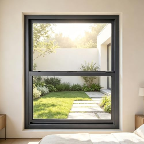 Ventana De Guillotina Ventana De Ventilación Ventanas De Servicio Verticales | Aluminio Correderas Vidrio Templado Concesiones Ventanas 40 50 60 80 90 100cm Ancho Fácil de instalar(Black,30X90cm)