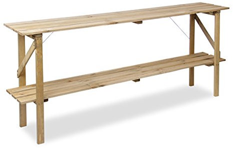 Lacewing 2 Tier 6ft Slimline Collapsible Wooden Staging for Garden Greenhouse Tool Storage Shelf Outside Strong Durable Treated Pine Wood 183cm x 35cm