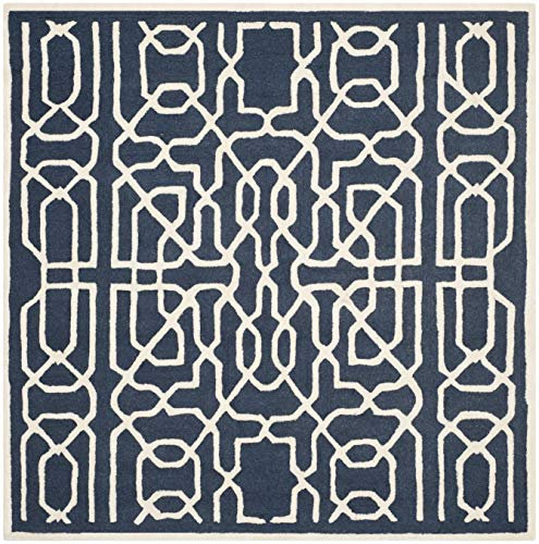 SAFAVIEH Cambridge Collection Area Rug - 6' Square, Navy & Ivory, Handmade Moroccan Wool, Ideal for High Traffic Areas in Living Room, Bedroom (CAM570M)