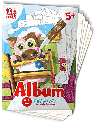 Sabbiarelli – Album Bauernhoftiere | Klebebögen für Sand Art | Enthält 5 Klebemotive A5 | 100% Made in Italy | Kreativer Bastelspaß | Kinder 5-12 Jahre | FARBSAND NICHT ENTHALTEN
