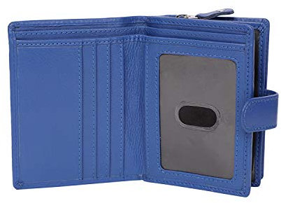 STARHIDE Women’s RFID Blocking Leather Wallet – Genuine Cowhide Purse with ID Window, Coin Pocket, 2 Note Compartments, 8 Card Slots, Compact Gift Box, Ladies Purse – 5525 (Blue)