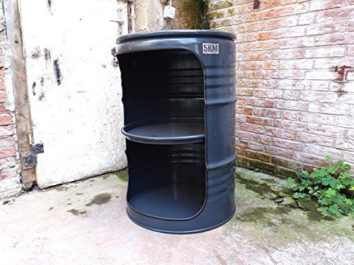 Fassmöbel Fass Design Regal Ölfass Möbel 210 Liter Volumen Farbe Anthrazit/Beleuchtung mit 2 Lampenfassungen