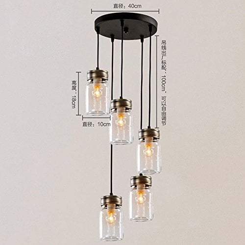 Nordic Clear Glass Bottle Dining Room Ceiling Pendant Lights Black Metal Top Plate Restaurant Pendant Lamp Creative Hallway Corridor Balcony Bar Counter Hanging Lamp (Bronze-5-round)