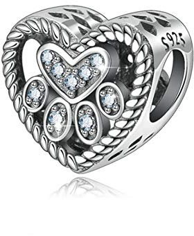 Charm-Anhänger mit Hundepfoten-Motiv, 925er Sterlingsilber, für Pandora-Charm-Armbänder (B)
