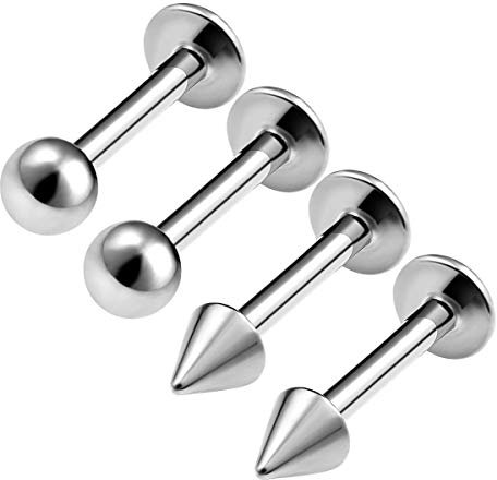 KJM FASHION 4 STK Chirurgenstahl Labret Monroe 1,2 mm 16 g 6mm Kugel Und Kegel Tragus Vertical Labret Monroe Ohrringe Marilyn Monroe Piercing Schmuck 0351