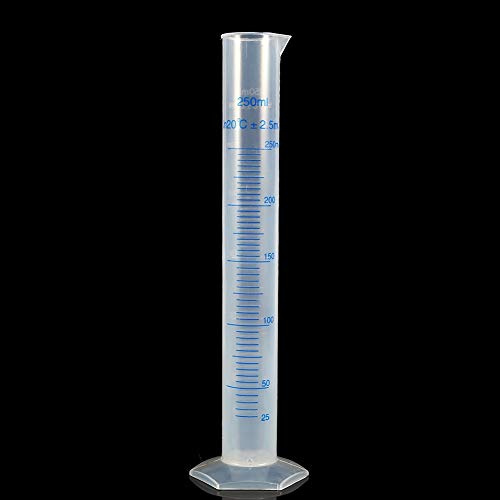 Nikou Messzylinder Becherglas 250ml, Wissenschaft Mess Reagenzglas Messbecher aus Kunststoff, Tall Pattern, Sechseckiger Sockel, Blauer Linie Präzise Skala für Labor