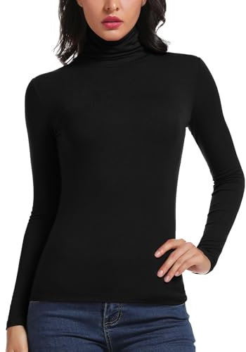 STARBILD Rollkragenpullover Damen Langarmshirt Turtleneck Basic Oberteile High Collar Pullover Slim Fit Top für Herbst und Winter Schwarz Small
