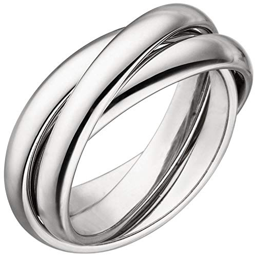 3-er Ring Damenring aus 925 Silber rhodiniert glänzend 6,5mm breit Fingerring, Ringgröße:Innenumfang 58mm ~ Ø18.5mm