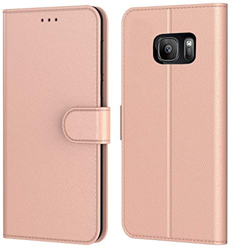 Tenphone Etui Coque pour Samsung Galaxy S7, Protection Housse en Cuir PU Portefeuille Livre,[Emplacements Cartes],[Fonction Support],[Languette Magnétique] pour (Galaxy S7 (5,1 Pouces), Rose)