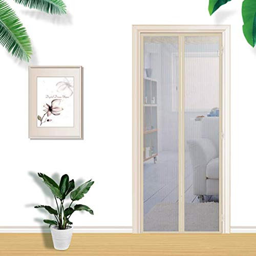 Magnet Fliegengitter Tür Insektenschutz 85x210cm, Der Magnetvorhang Ist Ideal Für Die Balkontür, Kellertür Und Terrassentür, Kinderleichte Klebemontage Ohne Bohren (Nicht Kürzbar) (Beige)