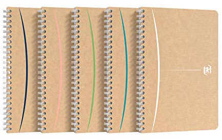 Oxford Touareg - Taccuino formato A5, 5 mm, a quadretti, 100 pagine, in carta riciclata, rilegatura a spirale, colore casuale