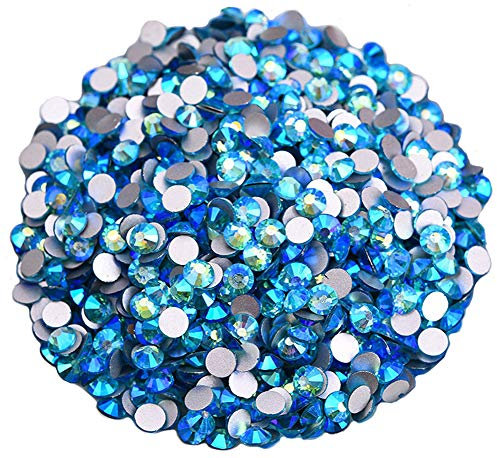 Jollin Glue Fix Kristalle Flacher Rückseite Strasssteine Glas Glitzersteine Nagelkunst Edelsteine Runde Diamant Gems, SS20 576pcs, Aquamarine AB