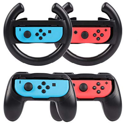 Volante e impugnatura per controller Nintendo Switch Lite/OLED, kit di maniglie per controller Bigaint Switch e Comfort Controller compatibile con Mario Kart 8 Deluxe (confezione da 4)