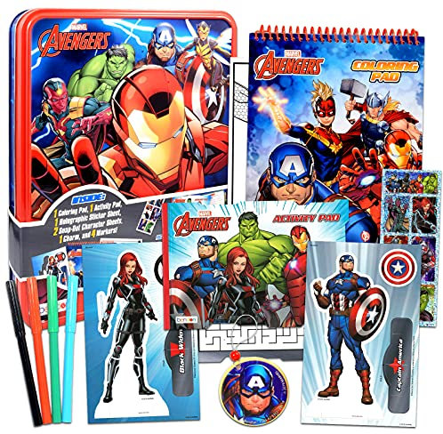 Marvel Avengers Malset – Deluxe-Dosenbehälter gefüllt mit Hardcover-Geschichtenbuch, Aktivitäts- und Ausmalseiten, Aufklebern und Poster (Marvel Superhelden-Party-Zubehör)