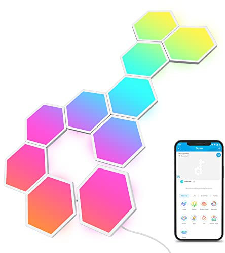 Govee Glide Hexa Panels, Smart Hexagon LED Wall Lights Wi-Fi RGBIC, 6 Music Sync Modes, 40 Scene Modes, Work with Alexa & Google Assistant for Living Room, 10 Packs