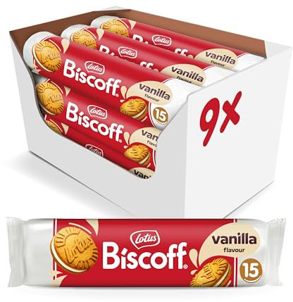 Lotus Biscoff | Biscotto Sandwich con Ripieno al Gusto Vaniglia | 15 Biscotti per Confezione | Ingredienti di Origine Naturale | Vegano | Senza Coloranti o Additivi Artificiali | 9 x 150g | 1,35 kg