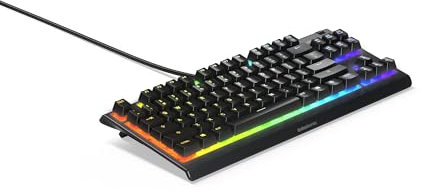 SteelSeries Apex 3 TKL RGB Gaming Keyboard – Tenkeyless Compact Form Factor - 8-Zone RGB Illumination – IP32 Water & Dust Resistant – Whisper Quiet Gaming Switch – Gaming Grade Anti-Ghosting (Renewed)