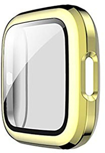 Hülle mit Schutzfolie für Fitbit Versa 2 - Hart Kratzfest Rundum Abdeckung Schutzhülle Schutz Case mit Glas Displayschutz für Fitbit Versa 2 Smartwatch (Gold, One Size)
