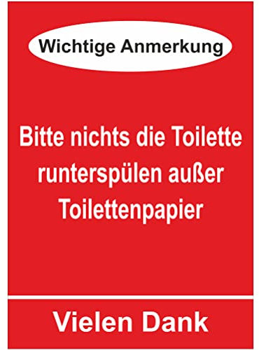 INDIGOS UG - PVC-Schild 5mm - Sicherheit - Warnung - Toilette Hygieneartikel - 200x150 mm - Hotel, Firma, Schutz, KITA, Arzt, Praxis, Wohnung