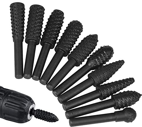 10 Stück Holzraspel Raspel Set Schnellarbeitsstahl HSS-Frässtifte mit Durchmesser 7mm Schaft, Bohrmaschine Schaft Werkzeug Holzschnitzerei Bohrer Set DIY-Holzbearbeitung, Gravieren und Bohren.