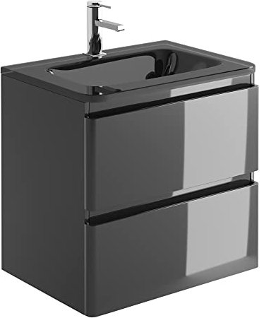 Go Bathrooms Vanity Unit 600mm Anthracite Grey Bathroom Grey Glass Sink Wall Hung Soft Close Drawers Newbold Bathroom Storage Vanity Unit