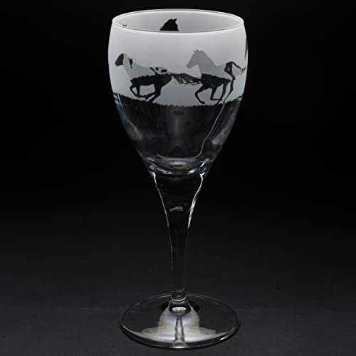 GLYPTIC GLASS ART 'Galloping Horse' Hand Etched/Engraved Crystal Wine Glass